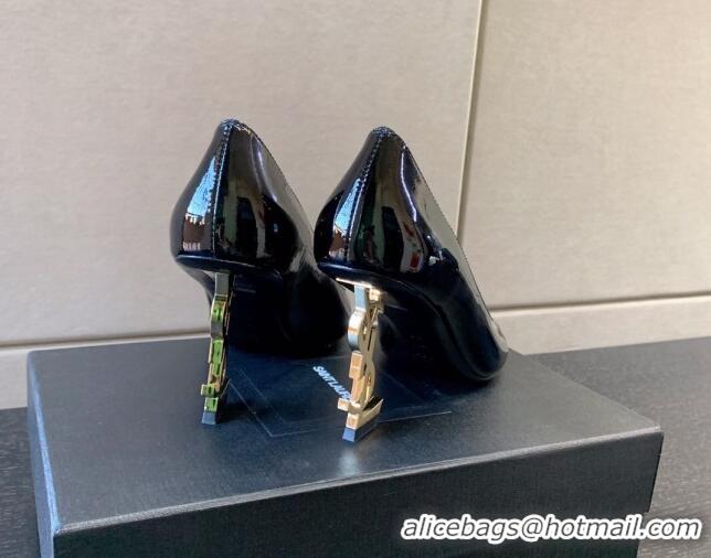 Best Grade Saint Laurent Patent Leather YSL High Heel Pumps 8.5cm Black/Gold 122856