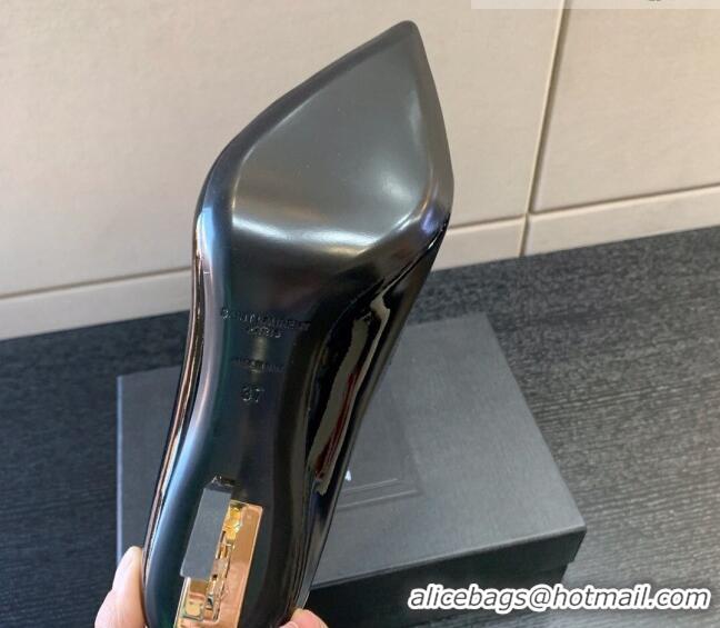 Best Grade Saint Laurent Patent Leather YSL High Heel Pumps 8.5cm Black/Gold 122856