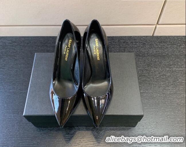 Best Grade Saint Laurent Patent Leather YSL High Heel Pumps 8.5cm Black/Gold 122856