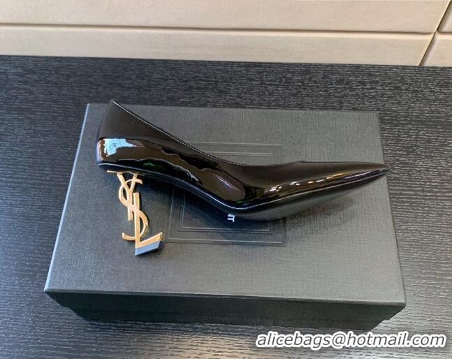 Best Grade Saint Laurent Patent Leather YSL High Heel Pumps 8.5cm Black/Gold 122856