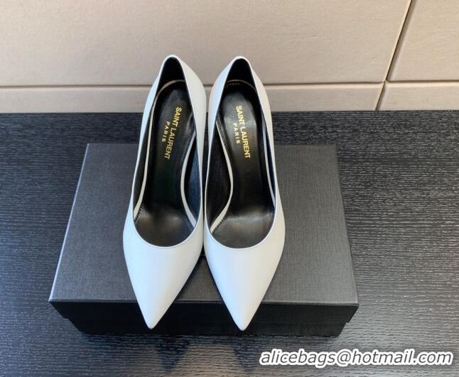 Durable Saint Laurent Calfskin YSL High Heel Pumps 8.5cm White/Black 122857