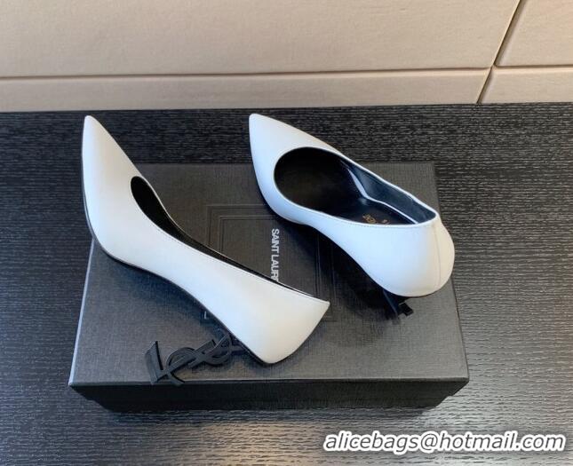 Durable Saint Laurent Calfskin YSL High Heel Pumps 8.5cm White/Black 122857