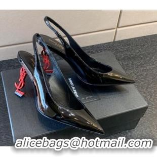 Shop Duplicate Saint Laurent Patent Leather YSL High Heel Slingback Pumps 8.5cm Black/Red 122860