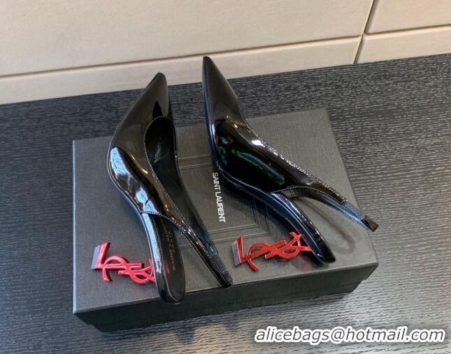 Shop Duplicate Saint Laurent Patent Leather YSL High Heel Slingback Pumps 8.5cm Black/Red 122860