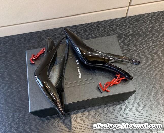 Shop Duplicate Saint Laurent Patent Leather YSL High Heel Slingback Pumps 8.5cm Black/Red 122860