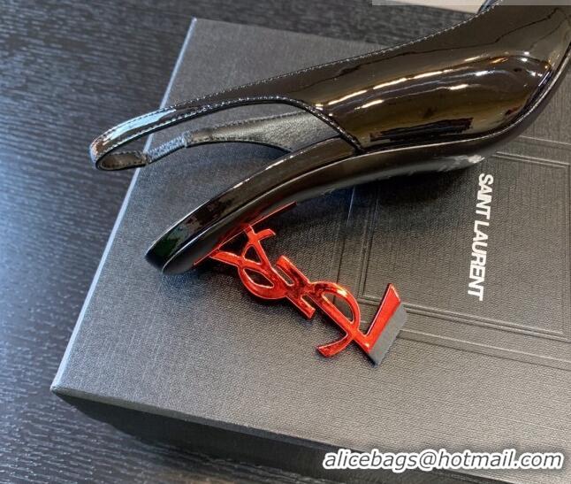 Shop Duplicate Saint Laurent Patent Leather YSL High Heel Slingback Pumps 8.5cm Black/Red 122860