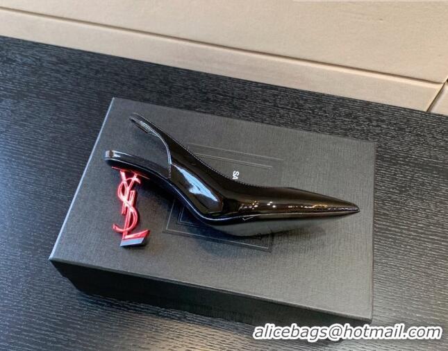 Shop Duplicate Saint Laurent Patent Leather YSL High Heel Slingback Pumps 8.5cm Black/Red 122860