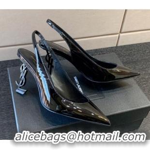 Top Grade Saint Laurent Patent Leather YSL High Heel Slingback Pumps 8.5cm All Black 122861