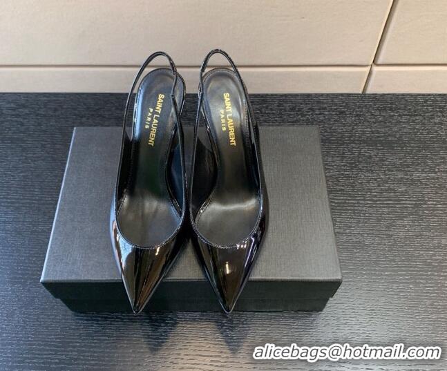 Top Grade Saint Laurent Patent Leather YSL High Heel Slingback Pumps 8.5cm All Black 122861