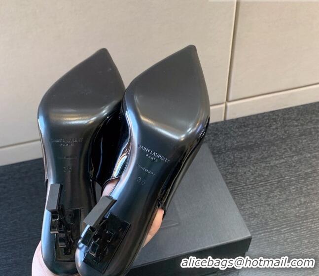 Top Grade Saint Laurent Patent Leather YSL High Heel Slingback Pumps 8.5cm All Black 122861