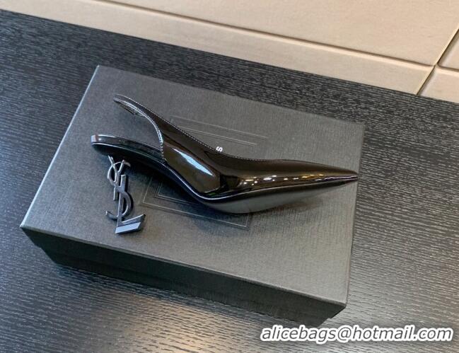 Top Grade Saint Laurent Patent Leather YSL High Heel Slingback Pumps 8.5cm All Black 122861