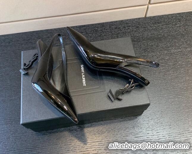 Top Grade Saint Laurent Patent Leather YSL High Heel Slingback Pumps 8.5cm All Black 122861