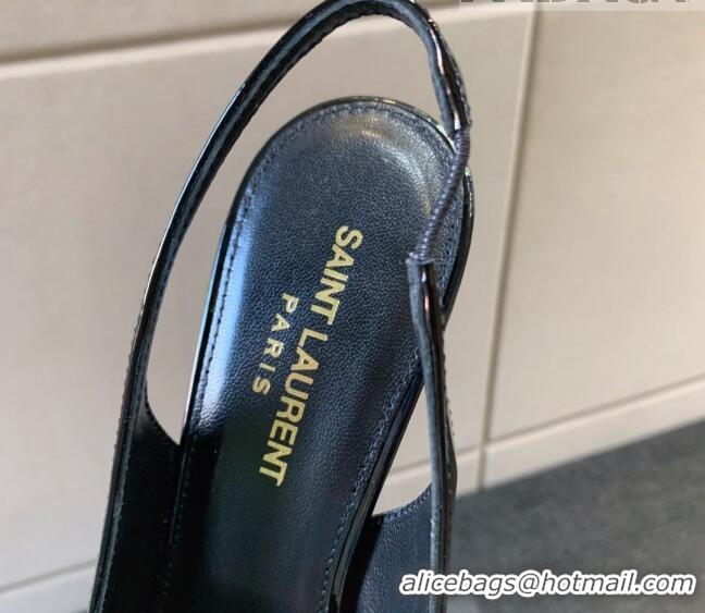 Top Grade Saint Laurent Patent Leather YSL High Heel Slingback Pumps 8.5cm All Black 122861