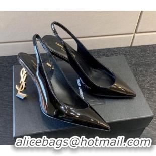 Durable Saint Laurent Patent Leather YSL High Heel Slingback Pumps 8.5cm Black/Gold 122864