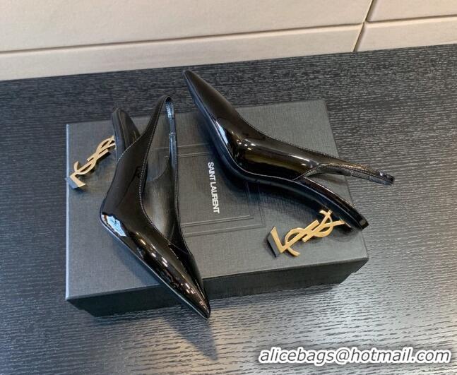 Durable Saint Laurent Patent Leather YSL High Heel Slingback Pumps 8.5cm Black/Gold 122864