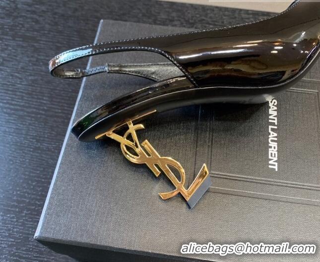 Durable Saint Laurent Patent Leather YSL High Heel Slingback Pumps 8.5cm Black/Gold 122864