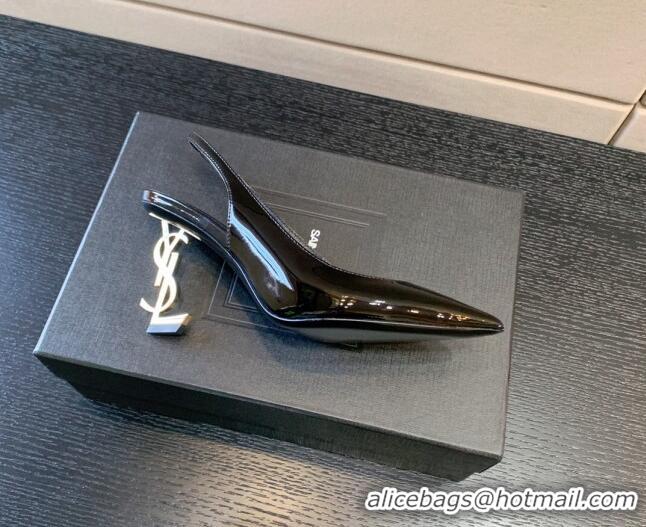 Durable Saint Laurent Patent Leather YSL High Heel Slingback Pumps 8.5cm Black/Gold 122864