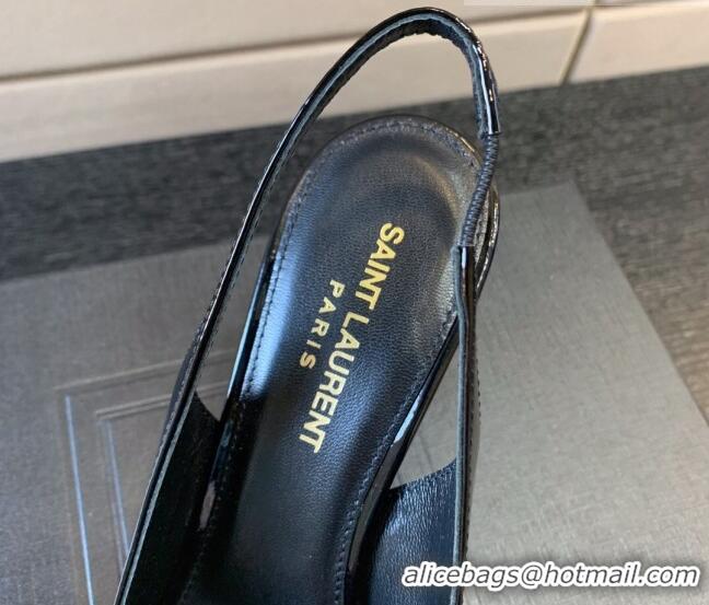 Durable Saint Laurent Patent Leather YSL High Heel Slingback Pumps 8.5cm Black/Gold 122864