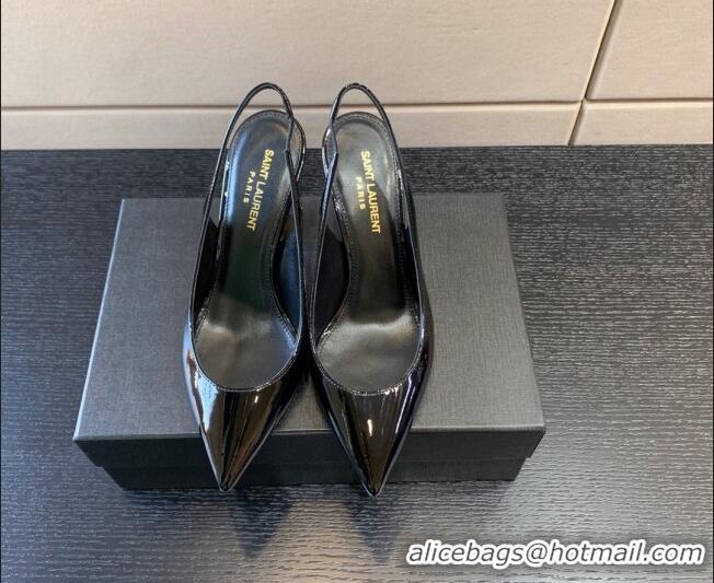 Durable Saint Laurent Patent Leather YSL High Heel Slingback Pumps 8.5cm Black/Gold 122864