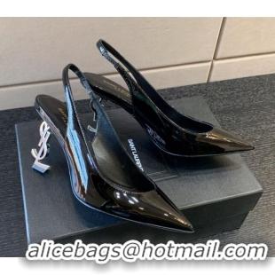 Classic Hot Saint Laurent Patent Leather YSL High Heel Slingback Pumps 8.5cm Black/Silver 122865