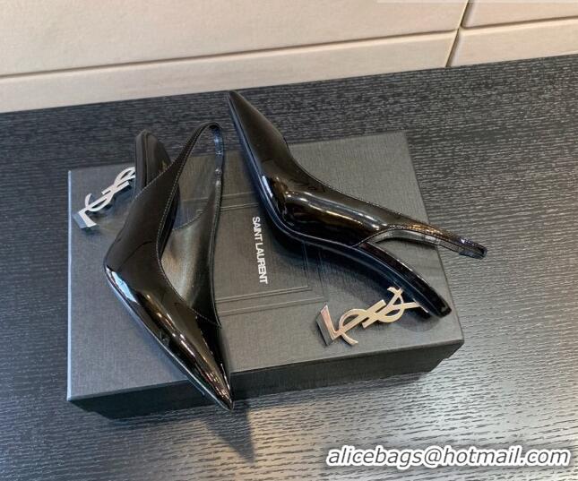 Classic Hot Saint Laurent Patent Leather YSL High Heel Slingback Pumps 8.5cm Black/Silver 122865