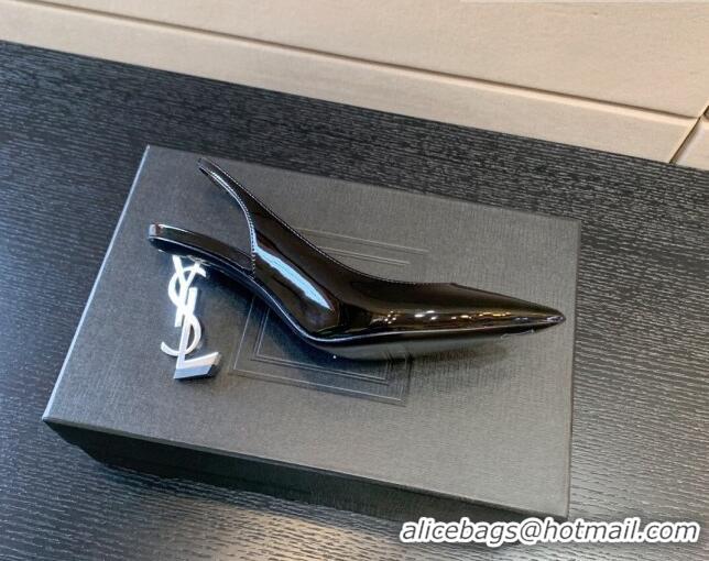 Classic Hot Saint Laurent Patent Leather YSL High Heel Slingback Pumps 8.5cm Black/Silver 122865