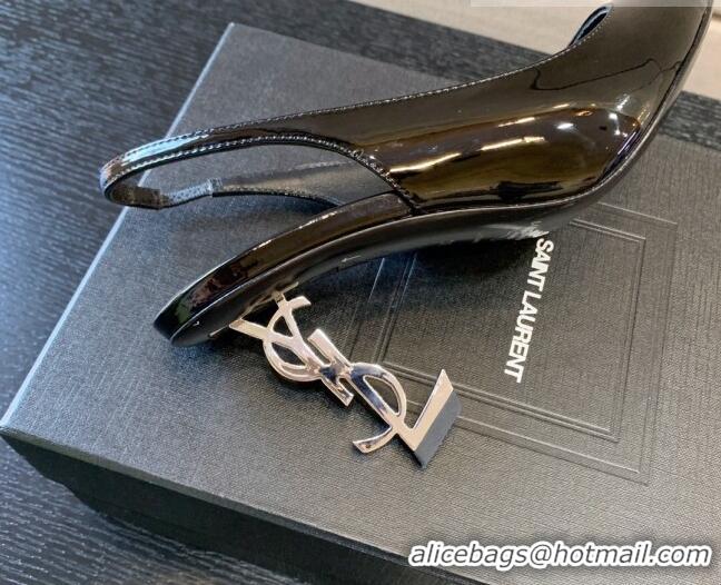 Classic Hot Saint Laurent Patent Leather YSL High Heel Slingback Pumps 8.5cm Black/Silver 122865