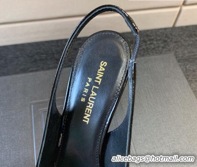 Classic Hot Saint Laurent Patent Leather YSL High Heel Slingback Pumps 8.5cm Black/Silver 122865