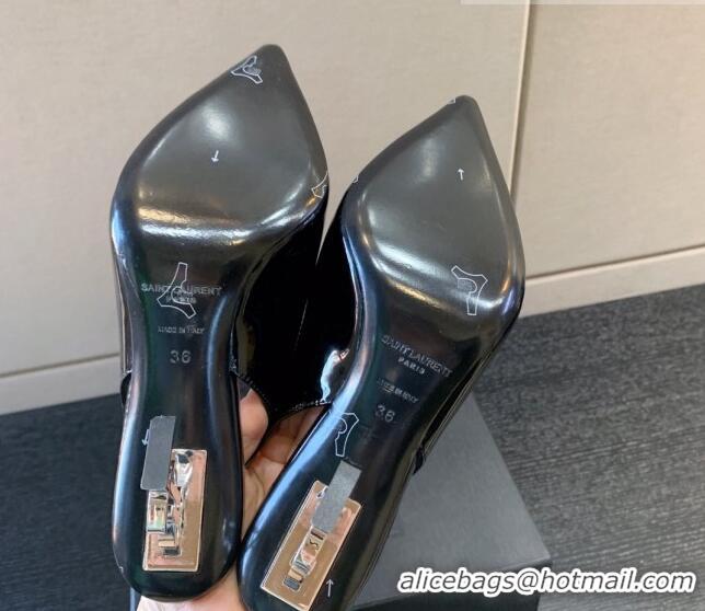 Classic Hot Saint Laurent Patent Leather YSL High Heel Slingback Pumps 8.5cm Black/Silver 122865