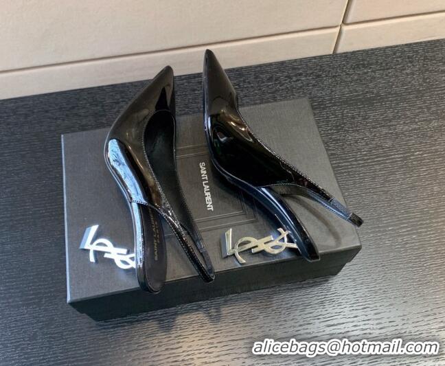 Classic Hot Saint Laurent Patent Leather YSL High Heel Slingback Pumps 8.5cm Black/Silver 122865