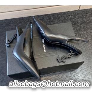 Stylish Saint Laurent Calfskin YSL High Heel Slingback Pumps 8.5cm All Black 122862