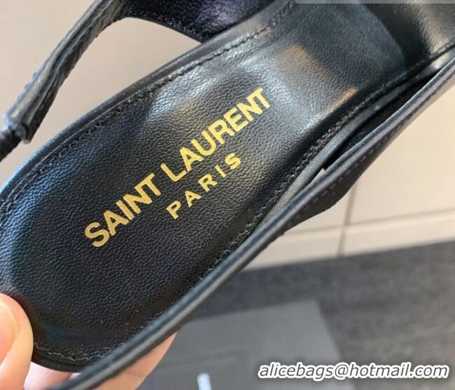 Stylish Saint Laurent Calfskin YSL High Heel Slingback Pumps 8.5cm All Black 122862