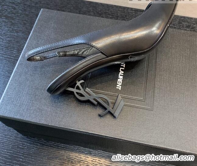 Stylish Saint Laurent Calfskin YSL High Heel Slingback Pumps 8.5cm All Black 122862