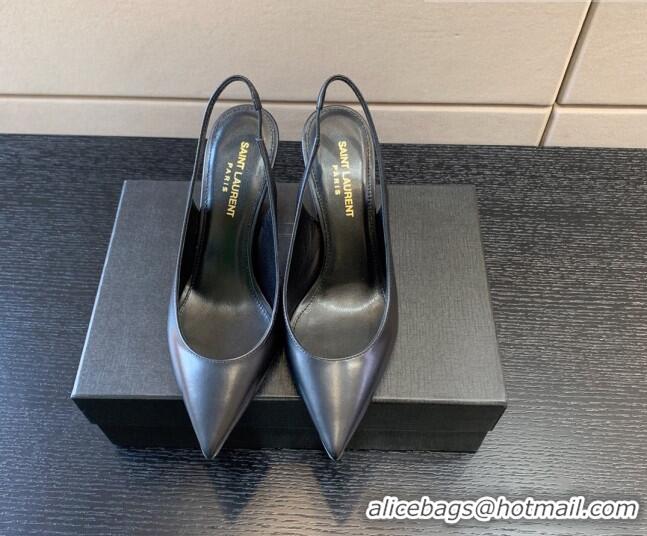 Stylish Saint Laurent Calfskin YSL High Heel Slingback Pumps 8.5cm All Black 122862