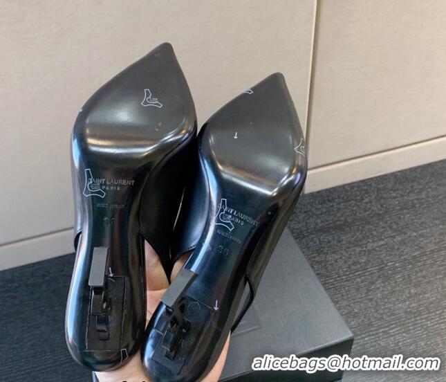 Stylish Saint Laurent Calfskin YSL High Heel Slingback Pumps 8.5cm All Black 122862