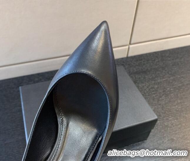 Stylish Saint Laurent Calfskin YSL High Heel Slingback Pumps 8.5cm All Black 122862