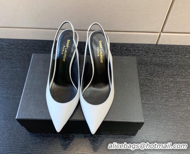 Sumptuous Saint Laurent Calfskin YSL High Heel Slingback Pumps 8.5cm White/Black 122863