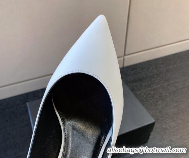 Sumptuous Saint Laurent Calfskin YSL High Heel Slingback Pumps 8.5cm White/Black 122863