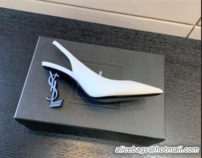 Sumptuous Saint Laurent Calfskin YSL High Heel Slingback Pumps 8.5cm White/Black 122863