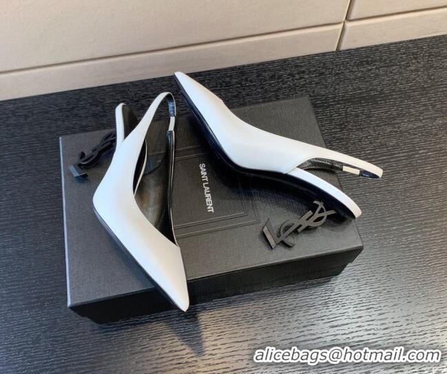 Sumptuous Saint Laurent Calfskin YSL High Heel Slingback Pumps 8.5cm White/Black 122863