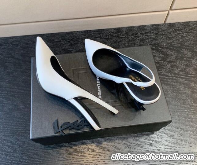 Sumptuous Saint Laurent Calfskin YSL High Heel Slingback Pumps 8.5cm White/Black 122863