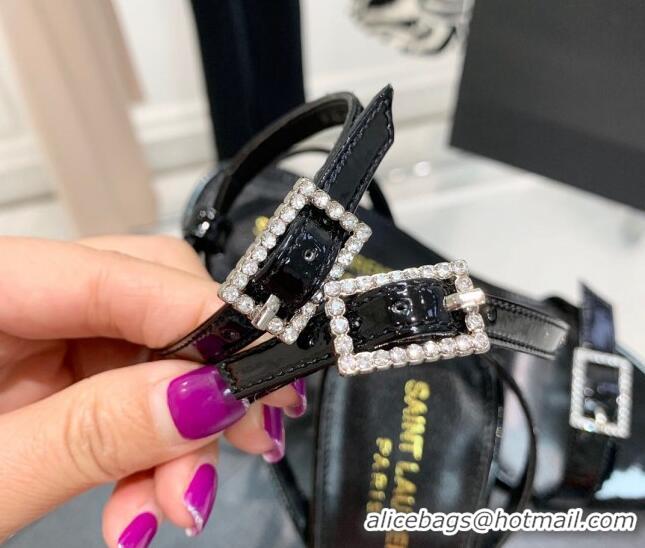 Best Price Saint Laurent Venue Patent Leather High Heel Sandals 11cm with Crystal Buckle Black 022526