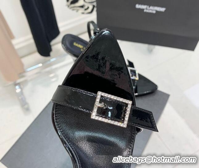 Best Price Saint Laurent Venue Patent Leather High Heel Sandals 11cm with Crystal Buckle Black 022526