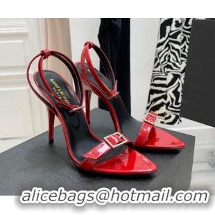 Grade Quality Saint Laurent Venue Patent Leather High Heel Sandals 11cm with Crystal Buckle Red Grade Quality Saint Laur