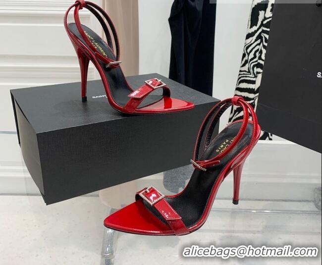 Grade Quality Saint Laurent Venue Patent Leather High Heel Sandals 11cm with Crystal Buckle Red Grade Quality Saint Laur