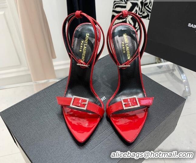 Grade Quality Saint Laurent Venue Patent Leather High Heel Sandals 11cm with Crystal Buckle Red Grade Quality Saint Laur