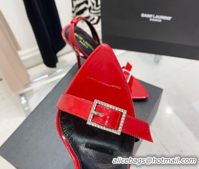 Grade Quality Saint Laurent Venue Patent Leather High Heel Sandals 11cm with Crystal Buckle Red Grade Quality Saint Laur