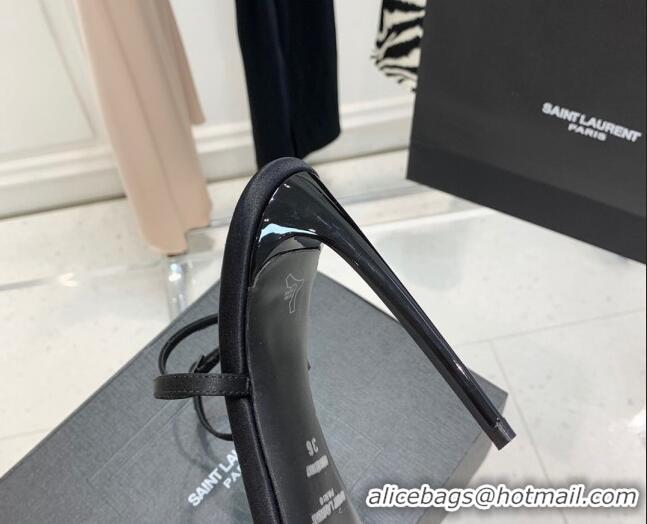 Popular Style Saint Laurent Gloria Black Silk High Heel Sandals 11cm with Crystal and Cross Strap 022531