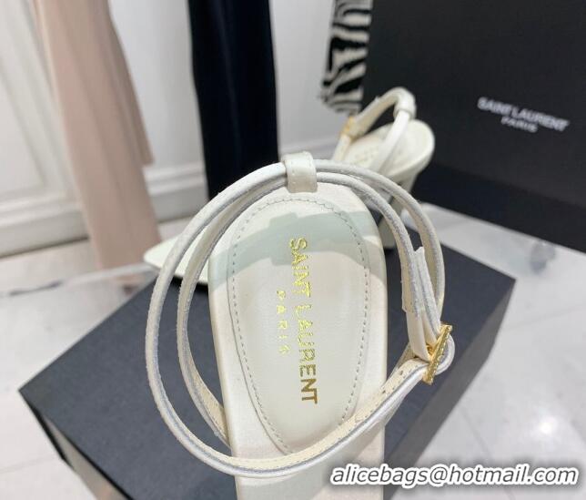 Good Quality Saint Laurent Lila Silk and Leather High Heel Sandals 11cm with Crystal Buckle White 022538