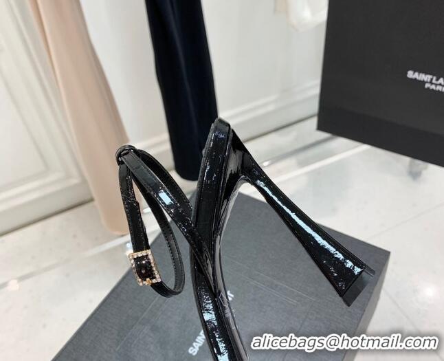 Most Popular Saint Laurent Lila Patent Leather High Heel Sandals 11cm with Crystal Buckle Black 022534